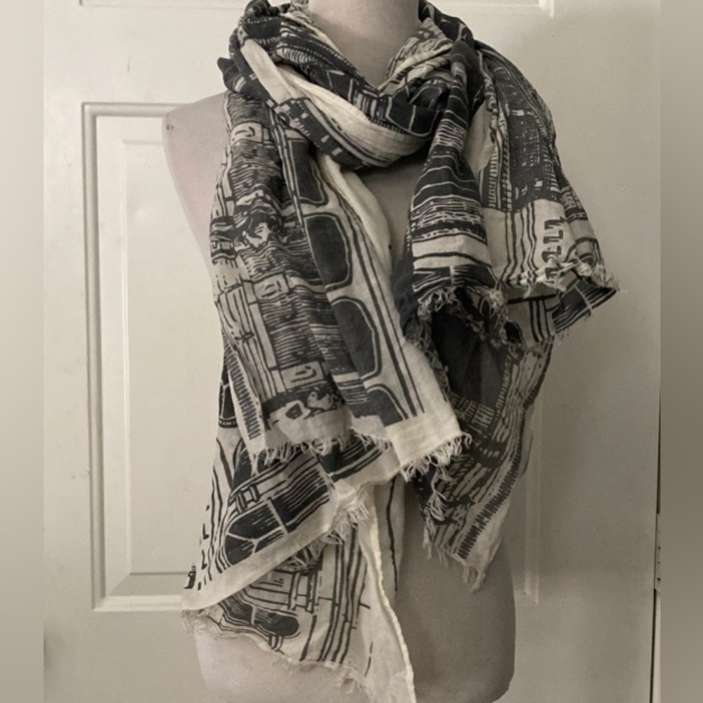 HTF Thomas Paul City Scape Oblong Gauzy Cotton Scarf